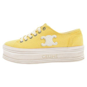 Celine Cline Low Lace Up Sneakers Triomphe Canvas Jane Yellow White